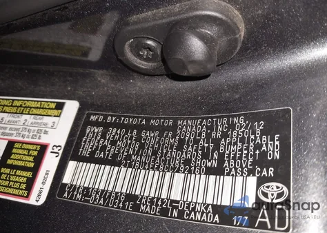 2012 Toyota Corolla Le from USA, damaged, VIN 2T1BU4EE8CC792160